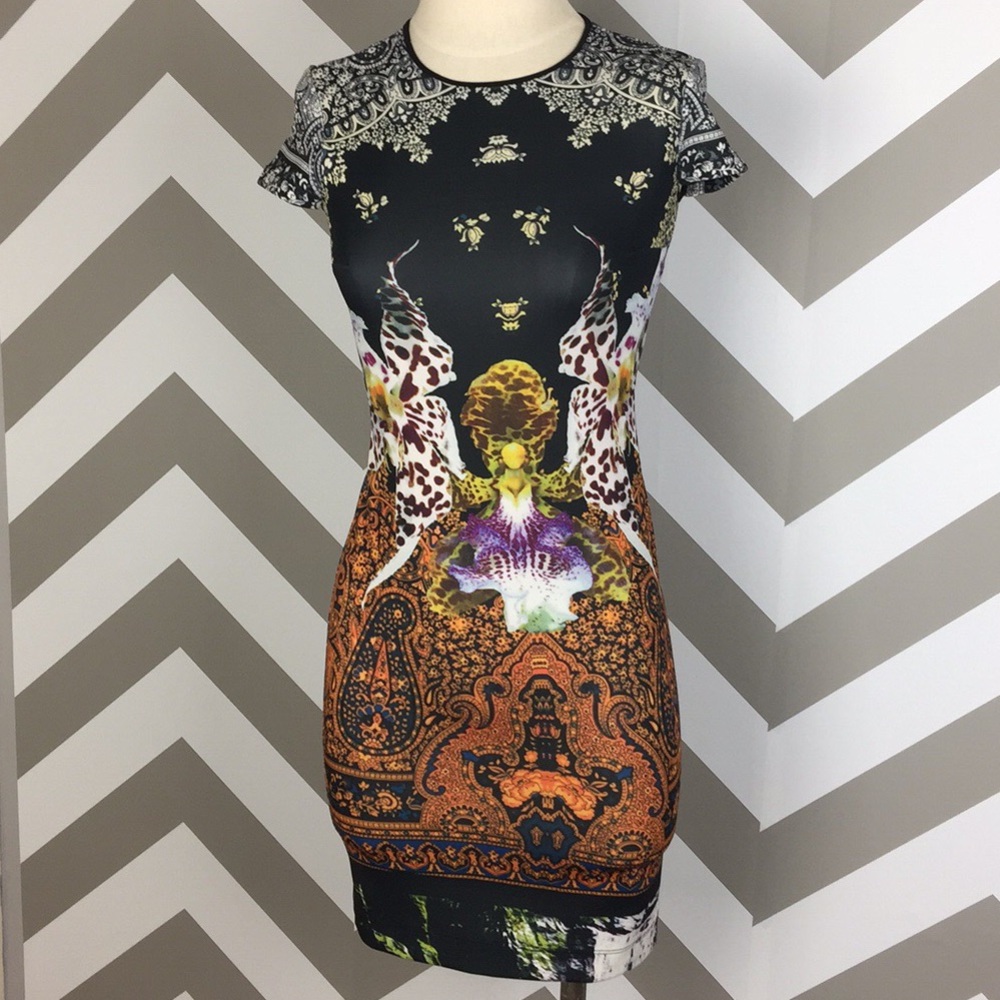 Clover Canyon Black Orange Floral Paisley Mini Dress